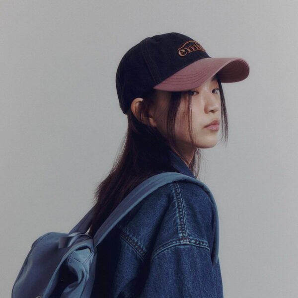 Emis Washed Denim Baseball Cap Black Denim /Pink - Image 3